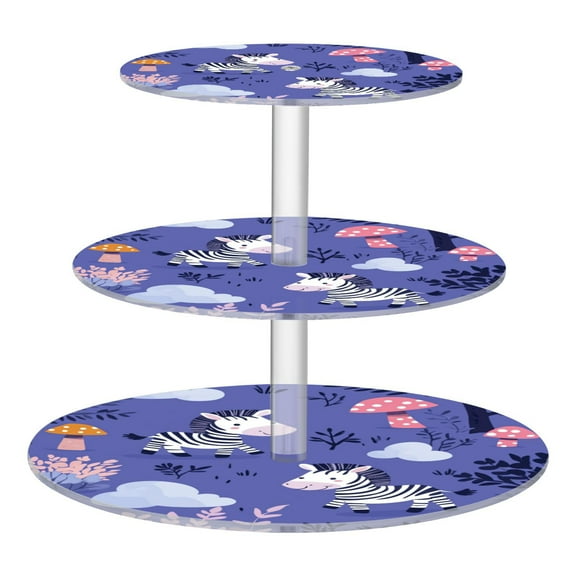 Wobogo Cute Cartoon Zebra Pattern with Purple Background 3 Tier Acrylic Cake Stand with Clear Round Hold for Wedding Holiday Birthday Baby Shower Tea Party