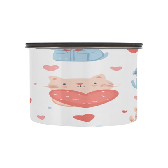 Wobogo Cute Cat with Gift Box Pattern Food Storage Jars 304 Food Grade Stainless Steel Canisters With Vacuum Airtight Lids for Coffee Snacks Nuts Cereal 500ML