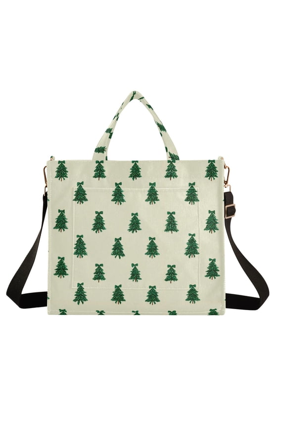 Wobogo Cute Christmas Tree Corduroy Tote Bag for Women Travel Crossbody Bag Purse Women Shoulder Bags Work Handbags Daily Commuter Bag 10.2×9inch