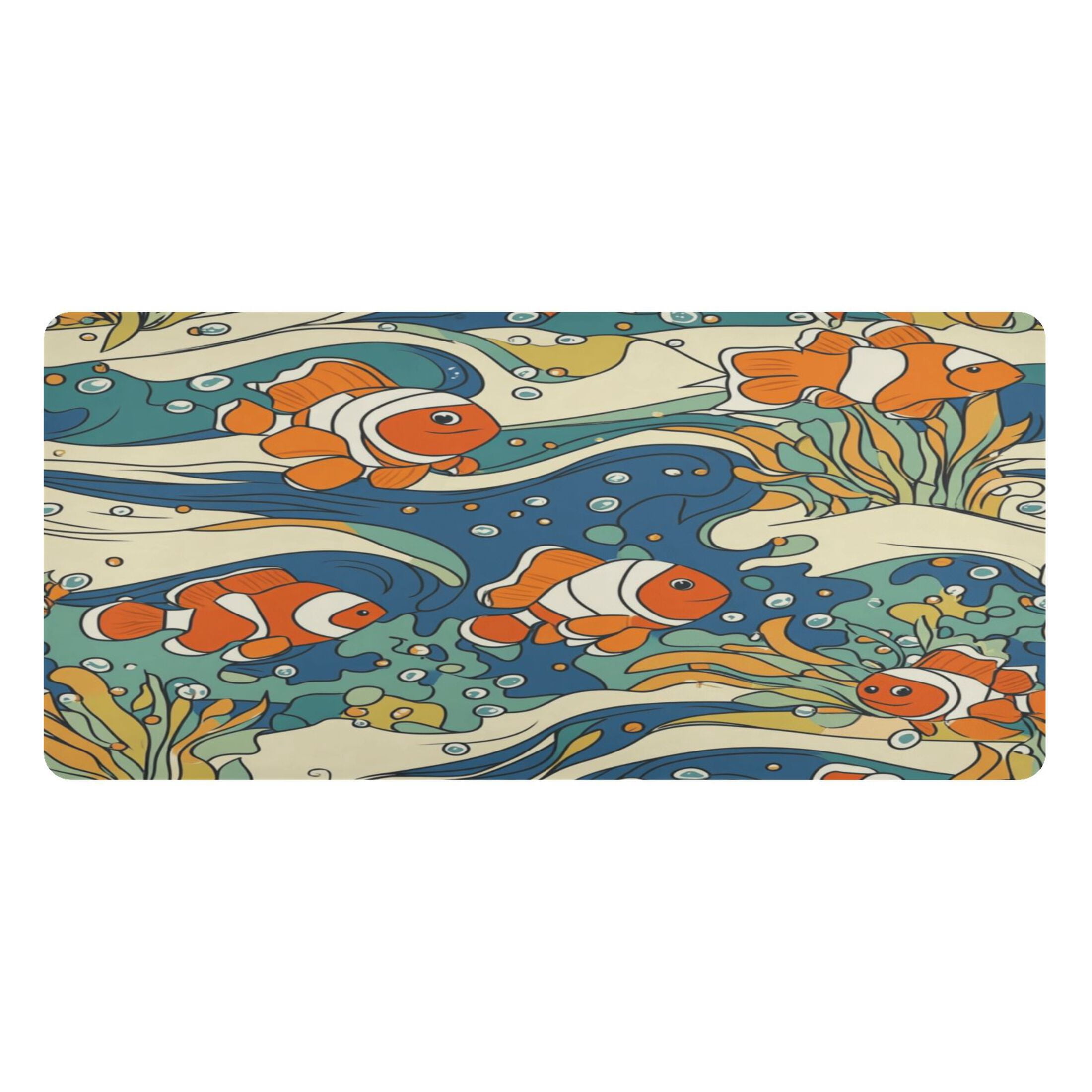 Wobogo Cute Clownfish Patterns Gaming Mouse Pad Non-slip Leather Desk Mat Water Resist Keyboard Pad for Gamer Office 16.5×35.4in