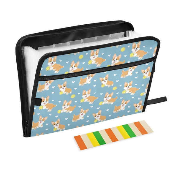 Wobogo Cute Corgi Puppy Expanding File Folder Letter Size Accordion Filing Organizer 13 Pocket Separate Organ Pocket