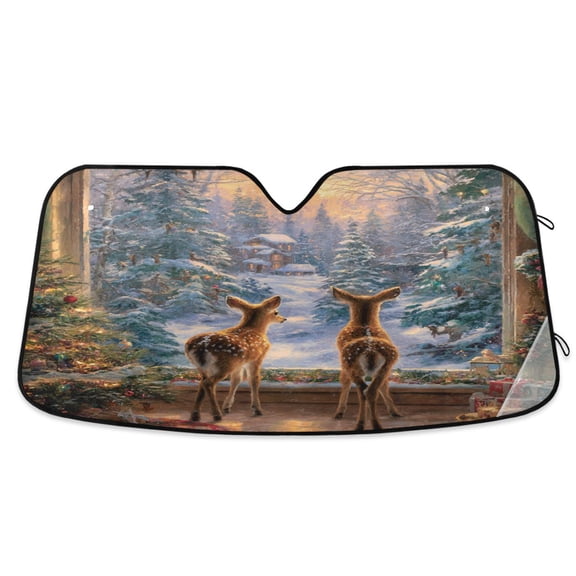 Wobogo Cute Deer Car Windshield Sunshades Autopilot Lightweight Accordion Sun Visor 53×23.5in