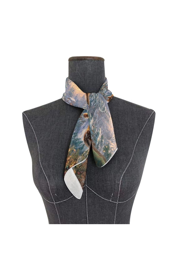 Wobogo Cute Deer Square Scarf 23.62 x 23.62 In Lightweight Polyester Silk-Feel Neck Scarf for Women Fashion Head Scarf Hair Wrap Bandana