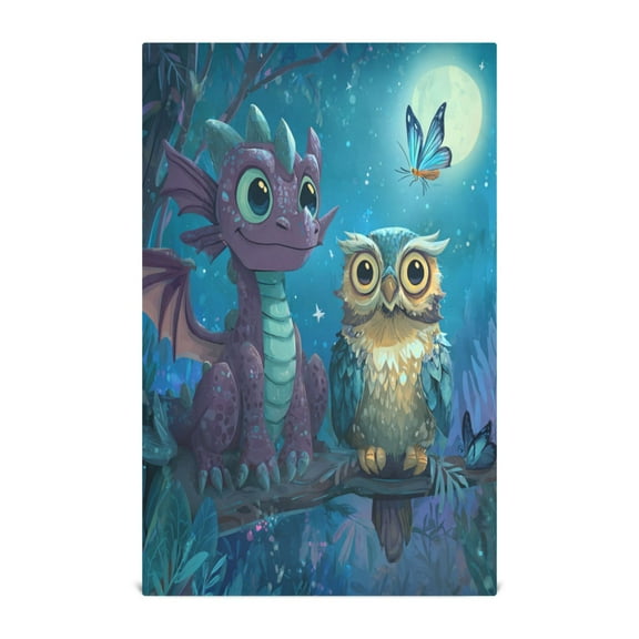 Wobogo Cute Dragon Owl Kitchen Towel 1 Piece Large Cotton Dishcloth Premium Absorbency Set with Hanging Loop