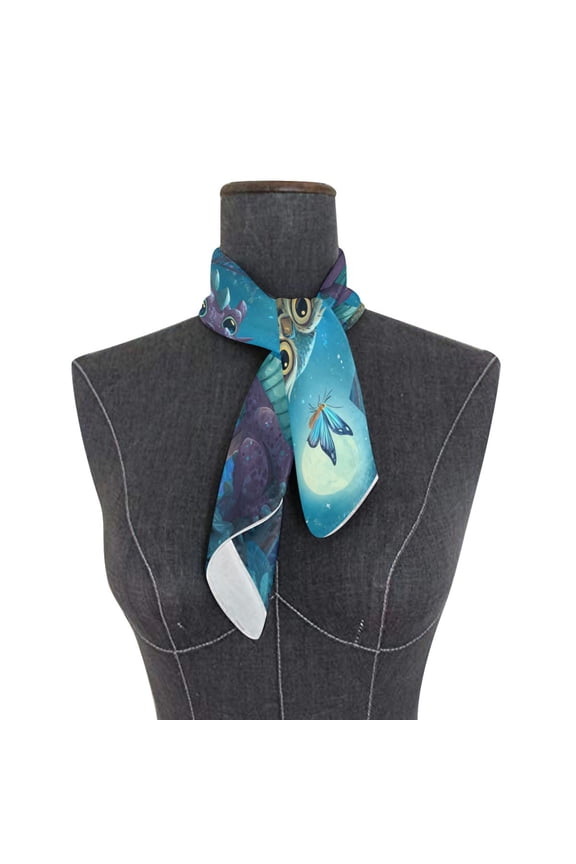 Wobogo Cute Dragon Owl Square Scarf 23.62 x 23.62 In Lightweight Polyester Silk-Feel Neck Scarf for Women Fashion Head Scarf Hair Wrap Bandana