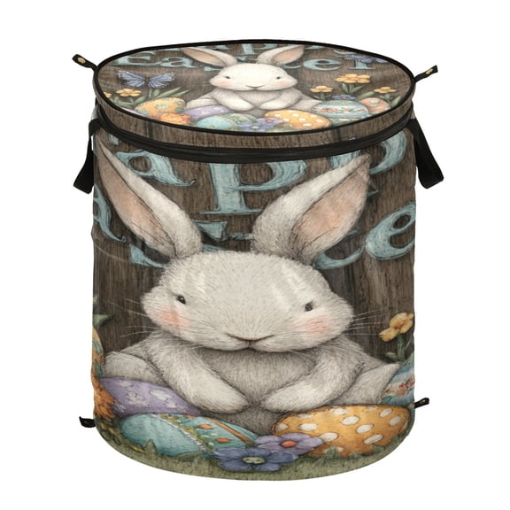 Wobogo Cute Easter Bunny Foldable Laundry Baskets with Carry Handle Zipper Closure Travel Bathroom College Dorm Essentials
