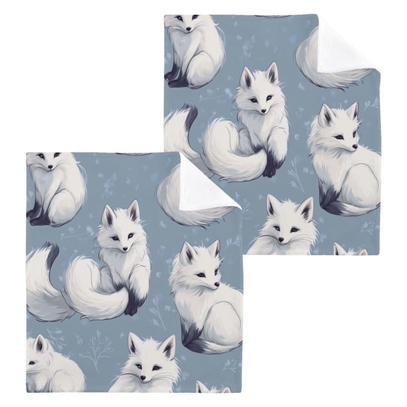 Wobogo Cute Fox Square Cotton Towel Set of 2 Soft and Skin-friendly with Good Absorbency 12×12in