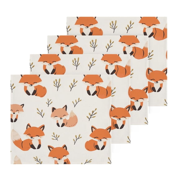 Wobogo Cute Fox Square Cotton Towel Set of 4 Soft and Skin-friendly with Good Absorbency 12×12in