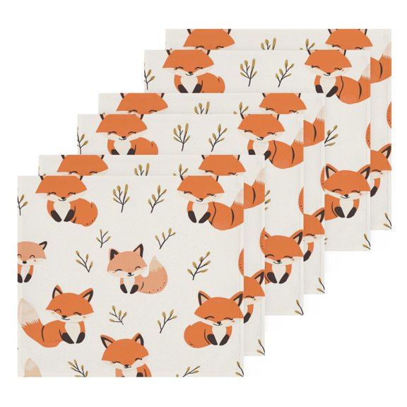 Wobogo Cute Fox Square Cotton Towel Set of 6 Soft and Skin-friendly with Good Absorbency 12×12in