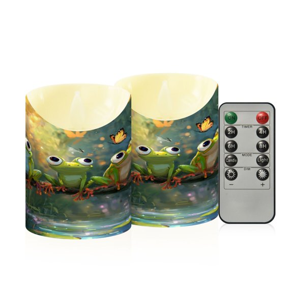 Wobogo Cute Frog Flameless Candles with Remote Battery Operated Flickering LED Candles with Timer 2/4/6/8H Small Size