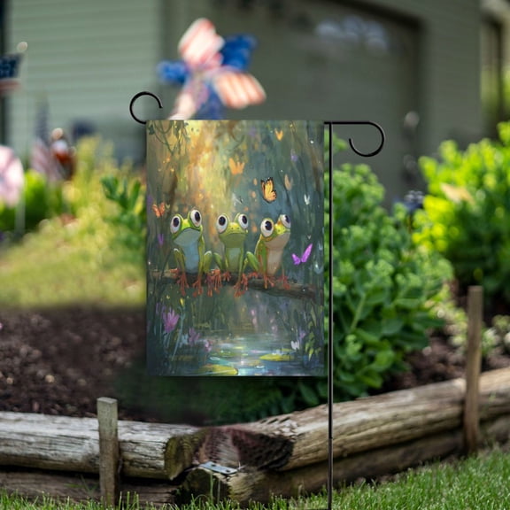 Wobogo Cute Frog Garden Flag 12×18 Inch Double Sided For Outdoor Yard Decoration