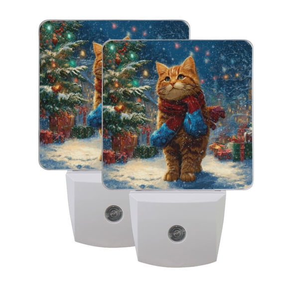 Wobogo Cute Ginger Cat LED Night Light 2 Pcs Set 0.5 Watt Wall Plug in Dusk to Dawn Automatic Switch Soft White Light