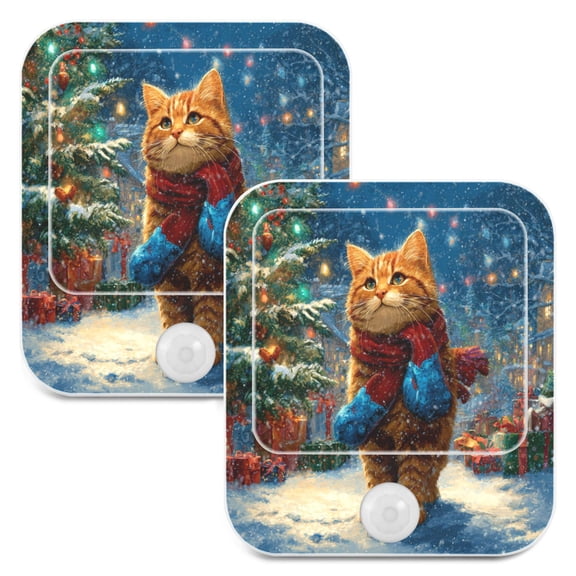 Wobogo Cute Ginger Cat Night Light Lamp Set of 2 with Smart Sensor Dusk to Dawn Sensor 0.6W Plug-in