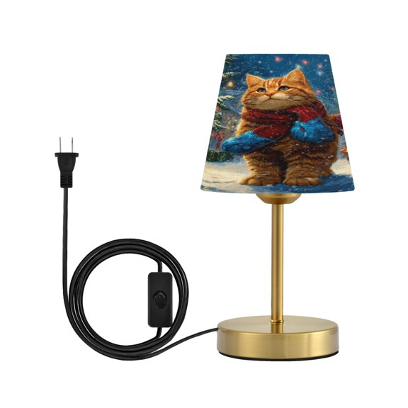 Wobogo Cute Ginger Cat Table Lamps Three-channel Adjustable Lighted Antique Brass Metal Base Simple Modern Style for Bedroom Nightstands Living Room and Office
