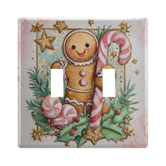 Wobogo Cute Gingerbread Man 2-hole Switch Plates PC Flame Retardant Plastic Material Glossy Finish Smooth Touch 4.56x4.48x0.27in