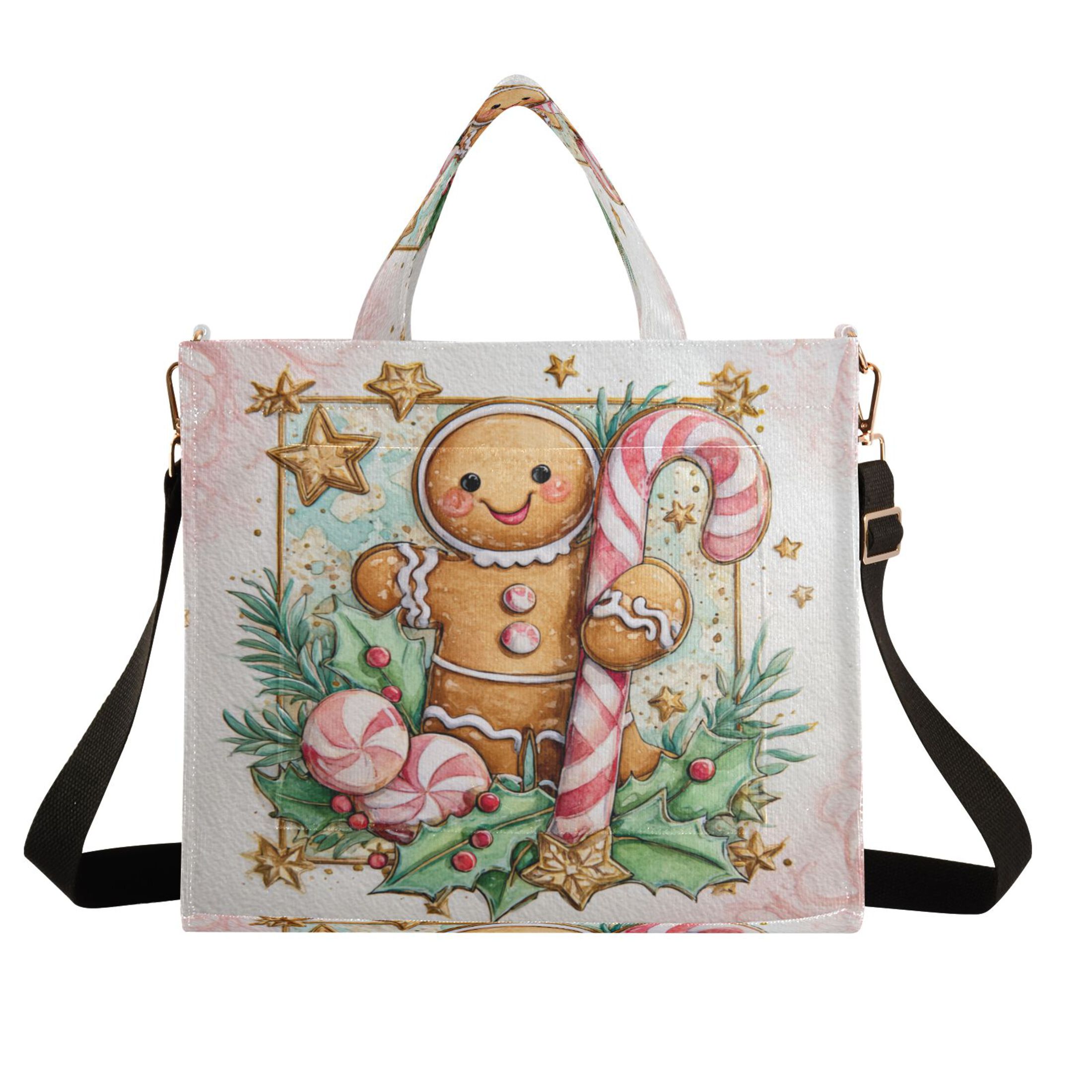 Wobogo Cute Gingerbread Man Corduroy Tote Bag for Women Travel Crossbody Bag Purse Women Shoulder Bags Work Handbags Daily Commuter Bag 13.7×12.2inch
