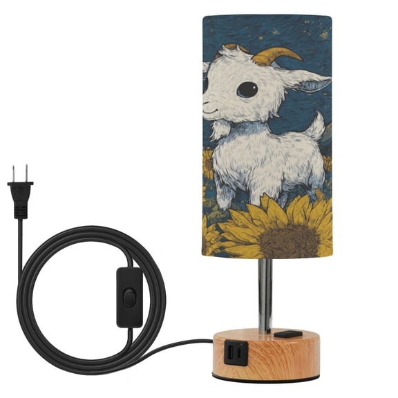 Wobogo Cute Gogoat Bedside Lamp Touch Control Table Lamp with USB A+C Charging Ports & AC Outlet 3-Way Dimmable Nightstand Lamp with Linen Fabric Shade for Bedroom Living Room