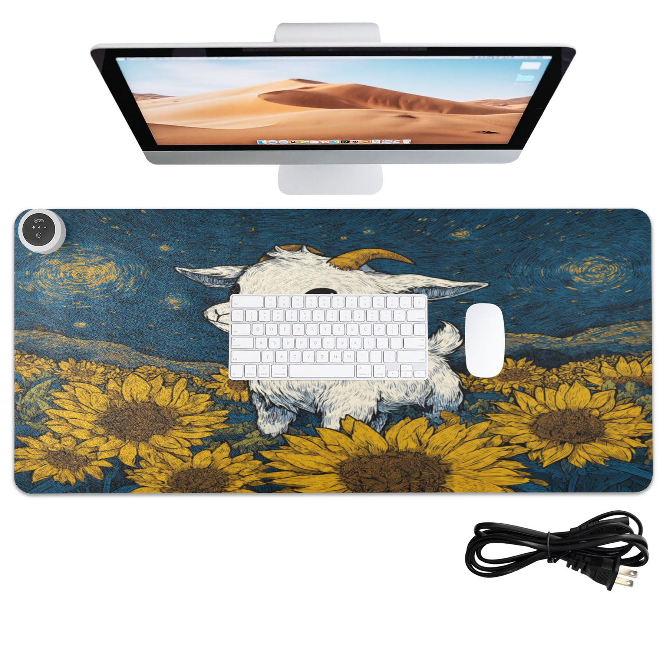 Wobogo Cute Gogoat Heated Mouse Pad Extra-Large Desk Mat With 3 Heating Levels and 3-hour Auto Shut-Off Protection Ideal for Computer Keyboards Home Office Hand-warming Essential 31.5in × 13in