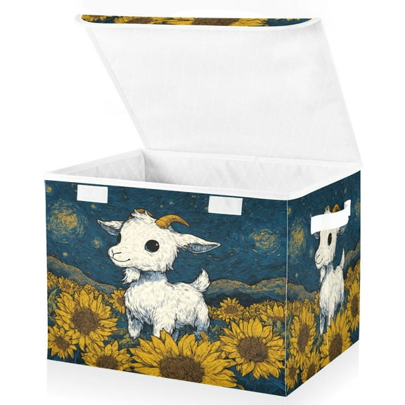 Wobogo Cute Gogoat Large Collapsible Storage Box Flip Lid Fabric Decorative Organizer Container Basket with Handles 16.512.611.8in