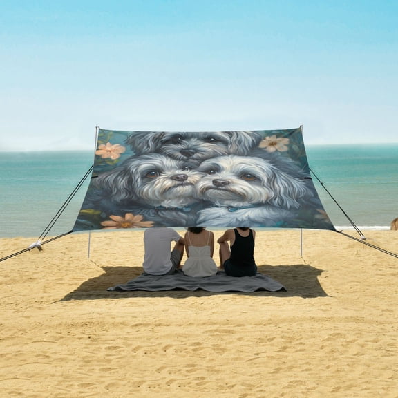 Wobogo Cute Gray Lhasa Apso Dogs Beach Tent Camping Sun Shelter 110 x 125in UPF50+ Outdoor Shade for Trips Fishing Picnics