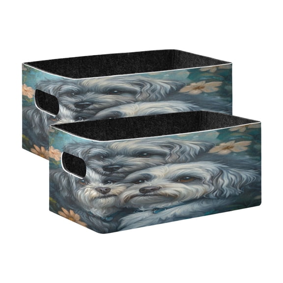 Wobogo Cute Gray Lhasa Apso Dogs Decorative Folding Storage Basket Set of 2 for Desktop Bedroom Living Room Dressing Table