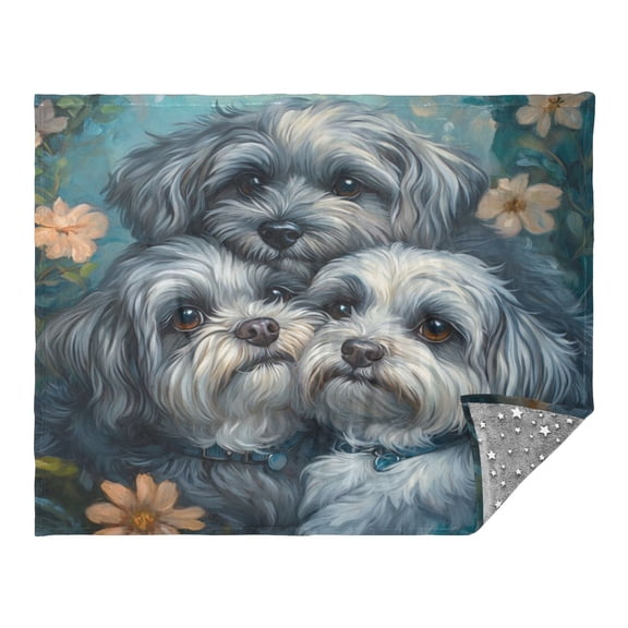 Wobogo Cute Gray Lhasa Apso Dogs Flannel Blanket Fluorescent Effect in The Dark Four Seasons of Comfortable and Soft Skin Friendly Sheet 7055in
