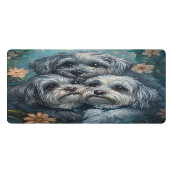 Wobogo Cute Gray Lhasa Apso Dogs Gaming Mouse Pad Non-slip Leather Desk Mat Water Resist Keyboard Pad for Gamer Office 16.5×35.4in