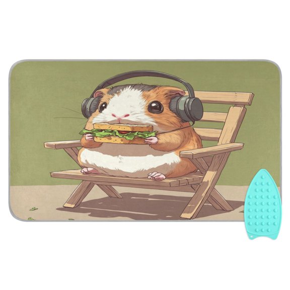 Wobogo Cute Guinea Pig Eating A Sandwich Ironing Mat Blanket Quilted Washer Dryer Heat Resistant Pad Foldable for Easy Storage