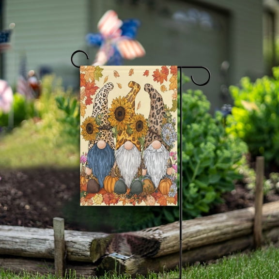 Wobogo Cute Leopard Skin Gnomes Garden Flag 12×18 Inch Double Sided For Outdoor Yard Decoration