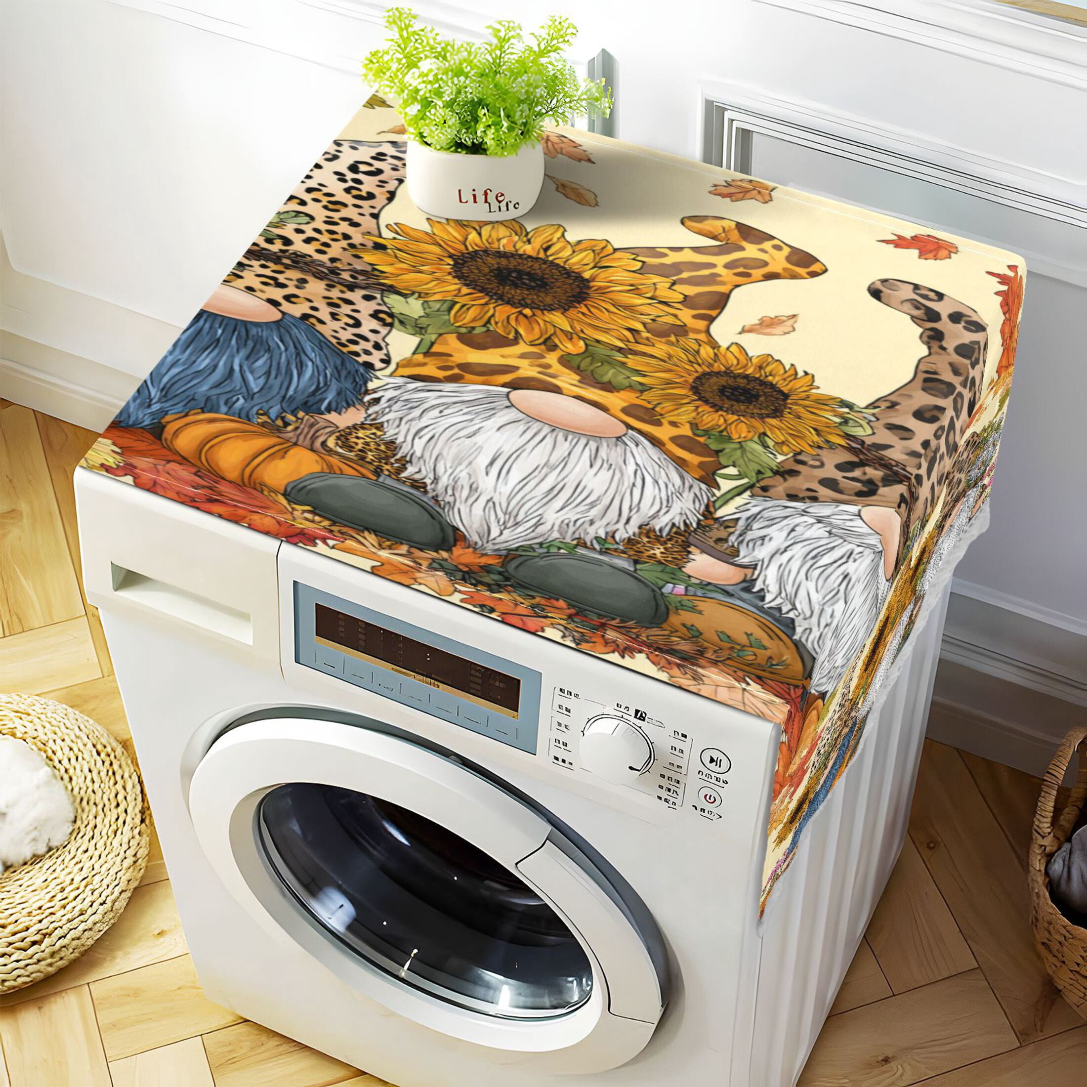 Wobogo Cute Leopard Skin Gnomes Washing Machine Cover Dustproof Washer Dryer Cover Waterproof Laundry Room Decorative Protector