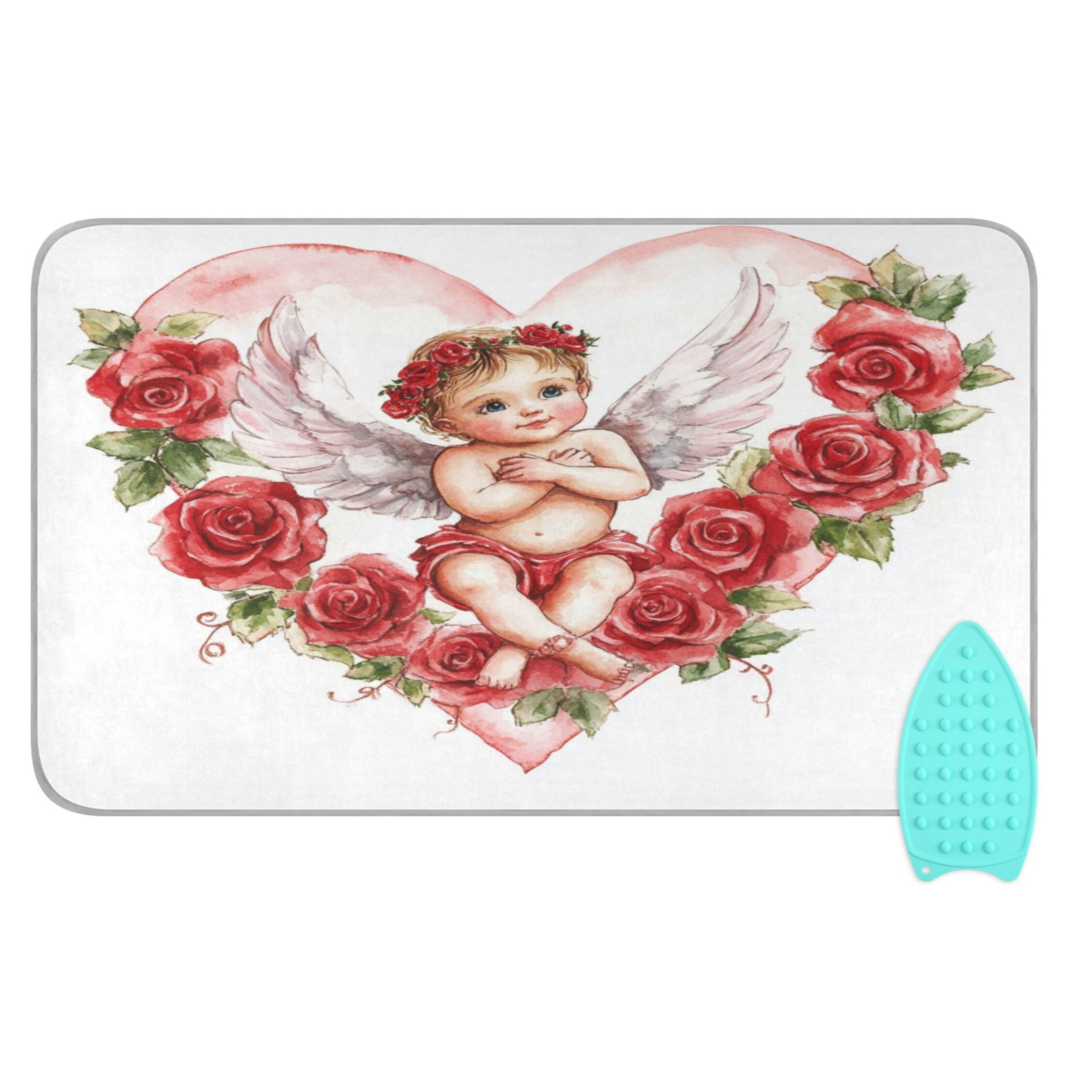 Wobogo Cute Little Angel Cupid Pattern Ironing Mat Blanket Quilted Washer Dryer Heat Resistant Pad Foldable for Easy Storage