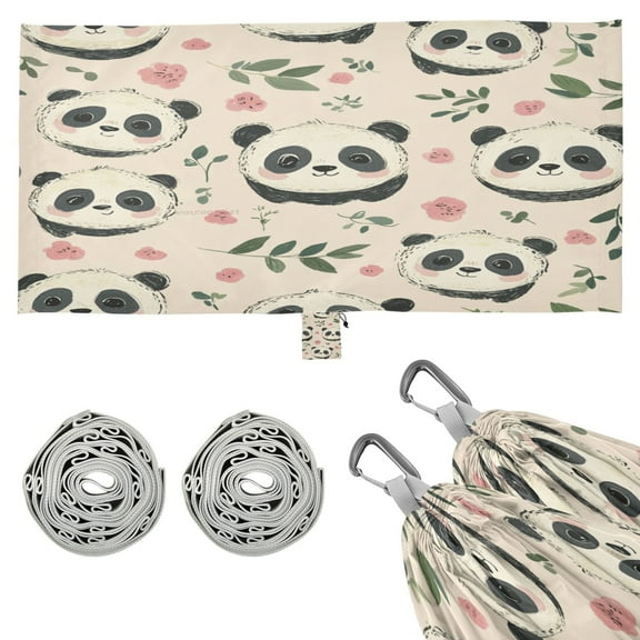 Wobogo Cute Little Panda Camping Hammocks 330 lb Capacity with Tree Straps and Hanging Pockets for Outside Hiking Beach Backpack Travel