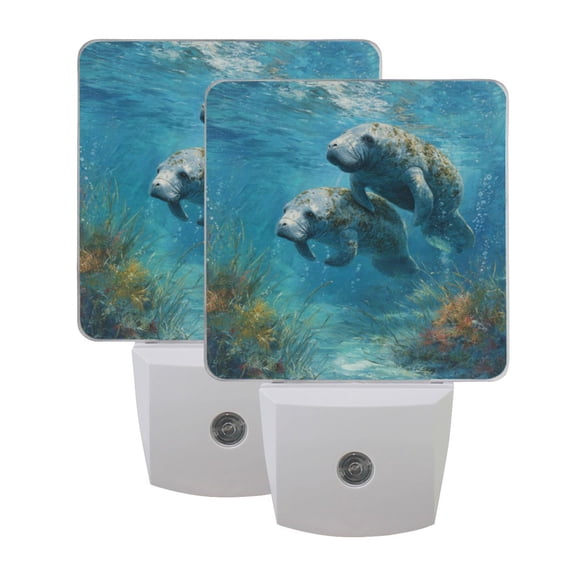 Wobogo Cute Manatee LED Night Light 2 Pcs Set 0.5 Watt Wall Plug in Dusk to Dawn Automatic Switch Soft White Light