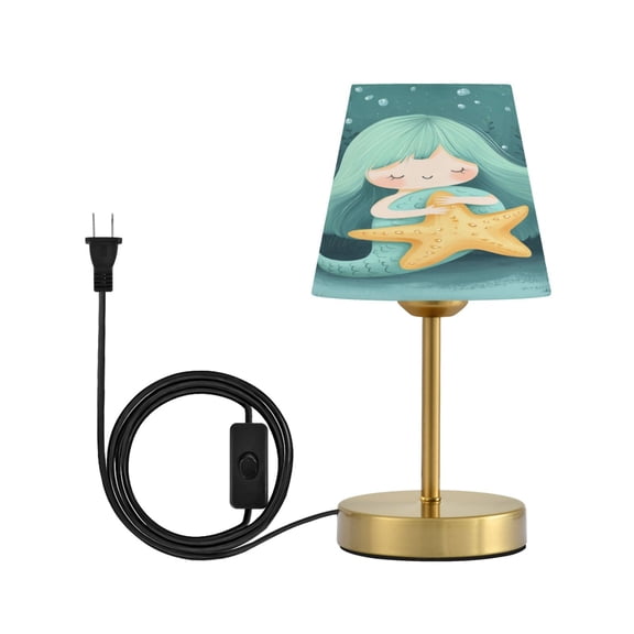 Wobogo Cute Mermaid Holding Starfish Table Lamps Three-channel Adjustable Lighted Antique Brass Metal Base Simple Modern Style for Bedroom Nightstands Living Room and Office