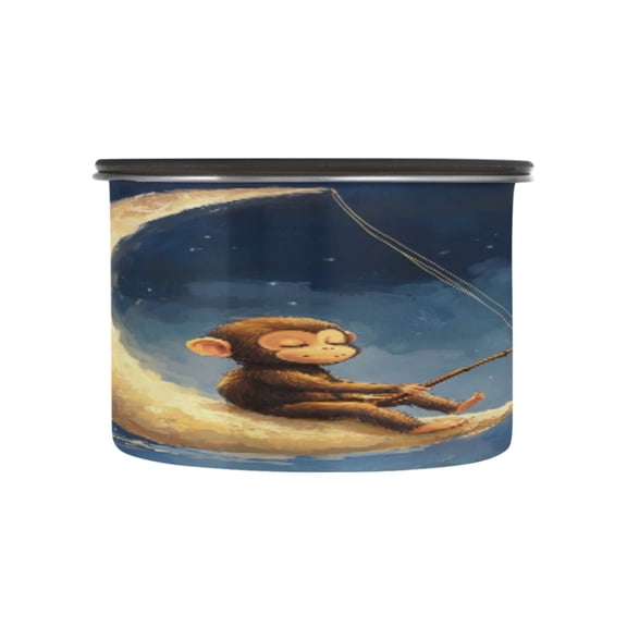 Wobogo Cute Monkey Sitting on The Moon Food Storage Jars 304 Food Grade Stainless Steel Canisters With Vacuum Airtight Lids for Coffee Snacks Nuts Cereal 500ML