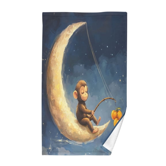 Wobogo Cute Monkey Sitting on The Moon Face Towel Soft Breathable Cotton Towel Set for Bathroom Kitchen Hotel Spa Gift Decor