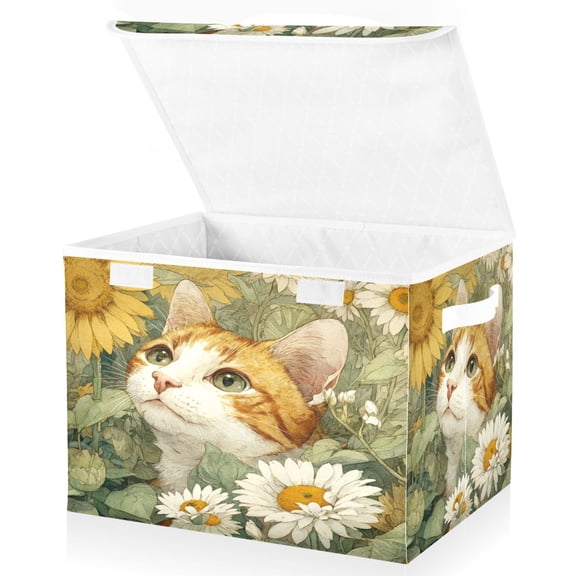Wobogo Cute Orange Cat Large Collapsible Storage Box Flip Lid Fabric Decorative Organizer Container Basket with Handles 16.512.611.8in