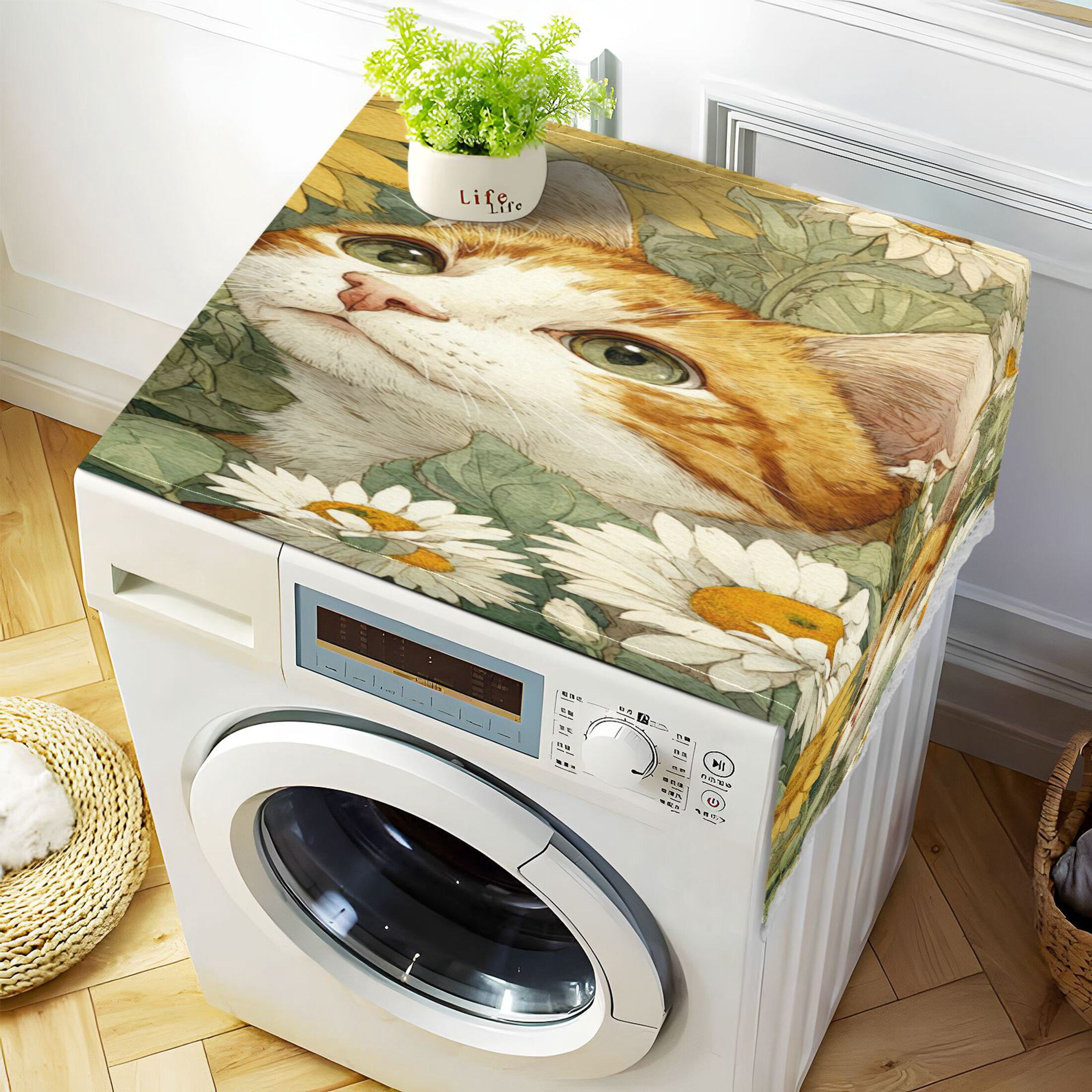 Wobogo Cute Orange Cat Washing Machine Cover Dustproof Washer Dryer Cover Waterproof Laundry Room Decorative Protector