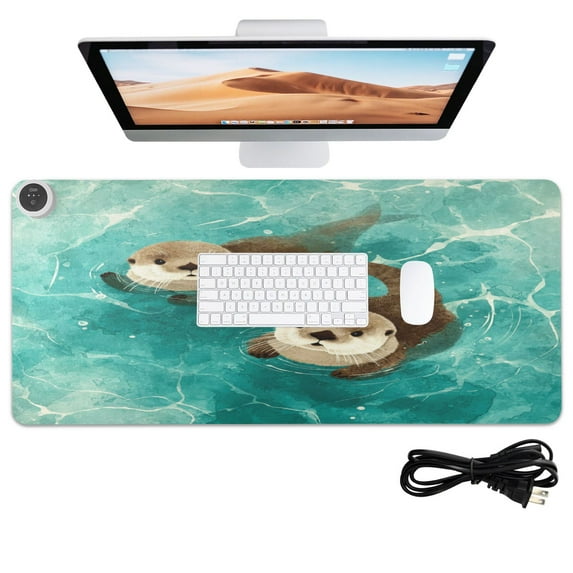 Wobogo Cute Otter Heated Mouse Pad Extra-Large Desk Mat With 3 Heating Levels and 3-hour Auto Shut-Off Protection Ideal for Computer Keyboards Home Office Hand-warming Essential 31.5in × 13in