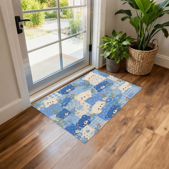 Wobogo Cute Patchwork Bears Area Rug Non-Slip Front Door Mat for Entryway, Bathroom, Bedroom, 35.43 x 23.62 in