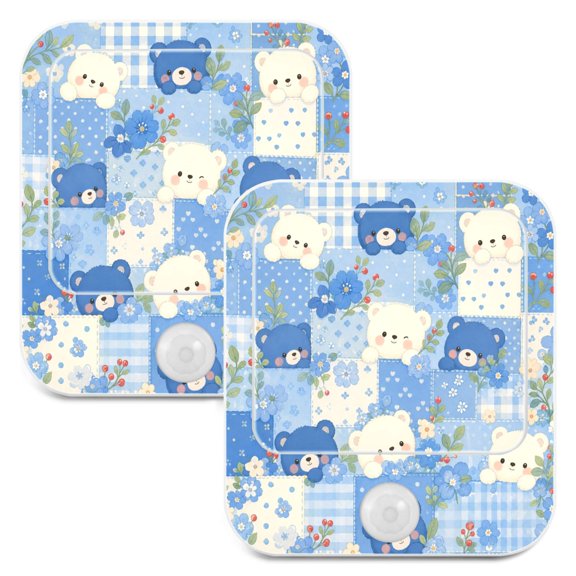 Wobogo Cute Patchwork Bears Night Light Lamp Set of 2 with Smart Sensor Dusk to Dawn Sensor 0.6W Plug-in