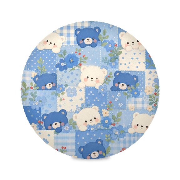 Wobogo Cute Patchwork Bears Round Placemats Set of 1 Heat Resistant Washable Kitchen Table Decorations 15.4in