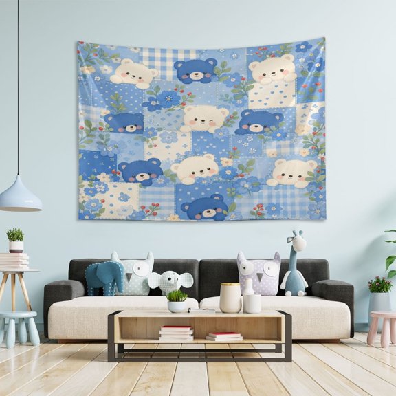 Wobogo Cute Patchwork Bears Tapestry 60×40in Home Living Room Bedroom Wall Hanging Ornaments