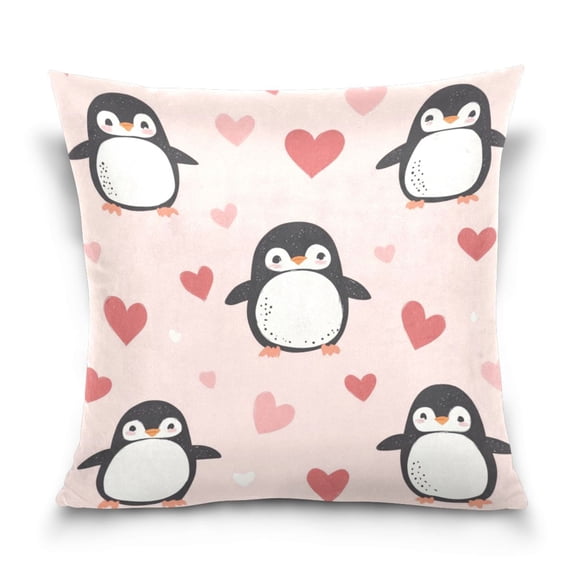 Wobogo Cute Penguins Hearts Pattern Pillowcase Special Crystal Velvet Breathable and Comfortable Bedside Decorations Pillow 1616in