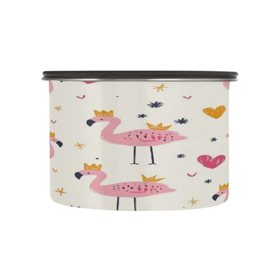 Wobogo Cute Pink Flamingos Crowns Hearts Food Storage Jars 304 Food Grade Stainless Steel Canisters With Vacuum Airtight Lids for Coffee Snacks Nuts Cereal 500ML