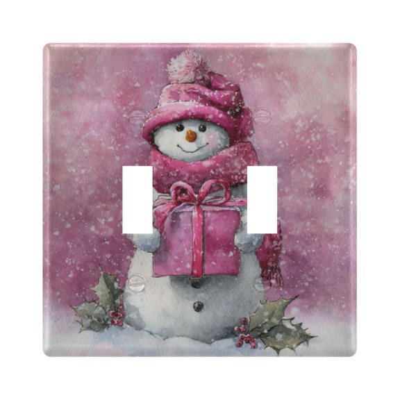 Wobogo Cute Pink Snowman 2-hole Switch Plates PC Flame Retardant Plastic Material Glossy Finish Smooth Touch 4.56x4.48x0.27in