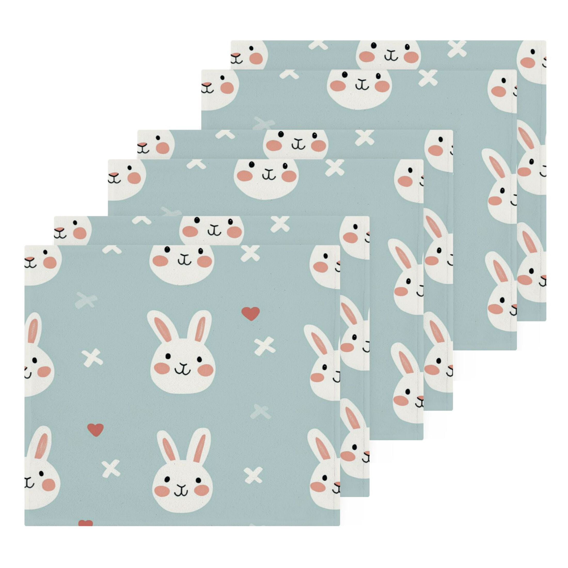 Wobogo Cute Rabbit Face Pattern Square Cotton Towel Set of 6 Soft and Skin-friendly with Good Absorbency 12×12in
