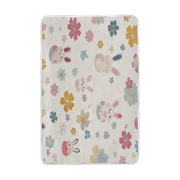 Wobogo Cute Rabbit Pattern Flannel Fleece Bed Blanket as Bedspread Coverlet Sofa Blankets (90x60in) Soft Lightweight Warm and Cozy
