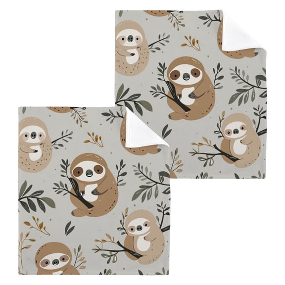 Wobogo Cute Sloth Pattern with Boho Elements Square Cotton Towel Set of 2 Soft and Skin-friendly with Good Absorbency 12×12in