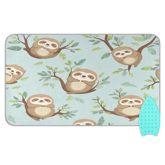 Wobogo Cute Sloth Sitting on Tree Pattern Ironing Mat Blanket Quilted Washer Dryer Heat Resistant Pad Foldable for Easy Storage